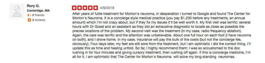 Rorys mortons neuroma yelp review